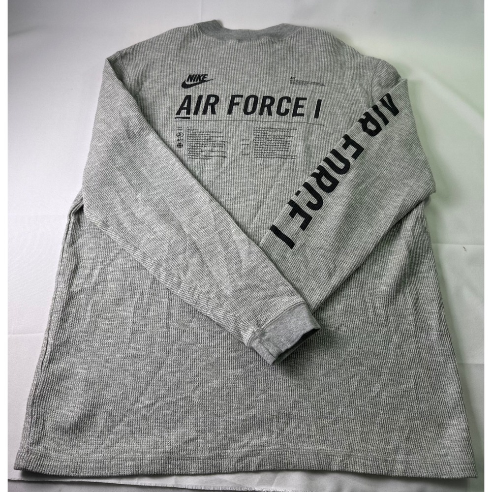 Nike Air Force 1 AF1 Long Sleeve Top Mens‎ XL Crewneck Gray Waffle Knit - Picture 2 of 11